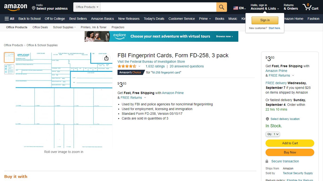 FBI Fingerprint Cards, Form FD-258, 3 pack - amazon.com